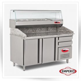 تاپینگ پیتزا 7 لگنه یخچال دار با رویه گرانیتی 2 و 3 درب                                                                                           مدل : TB-EMP.160.80.02